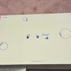 Off-White Cream Shoebox with Blue Graphics